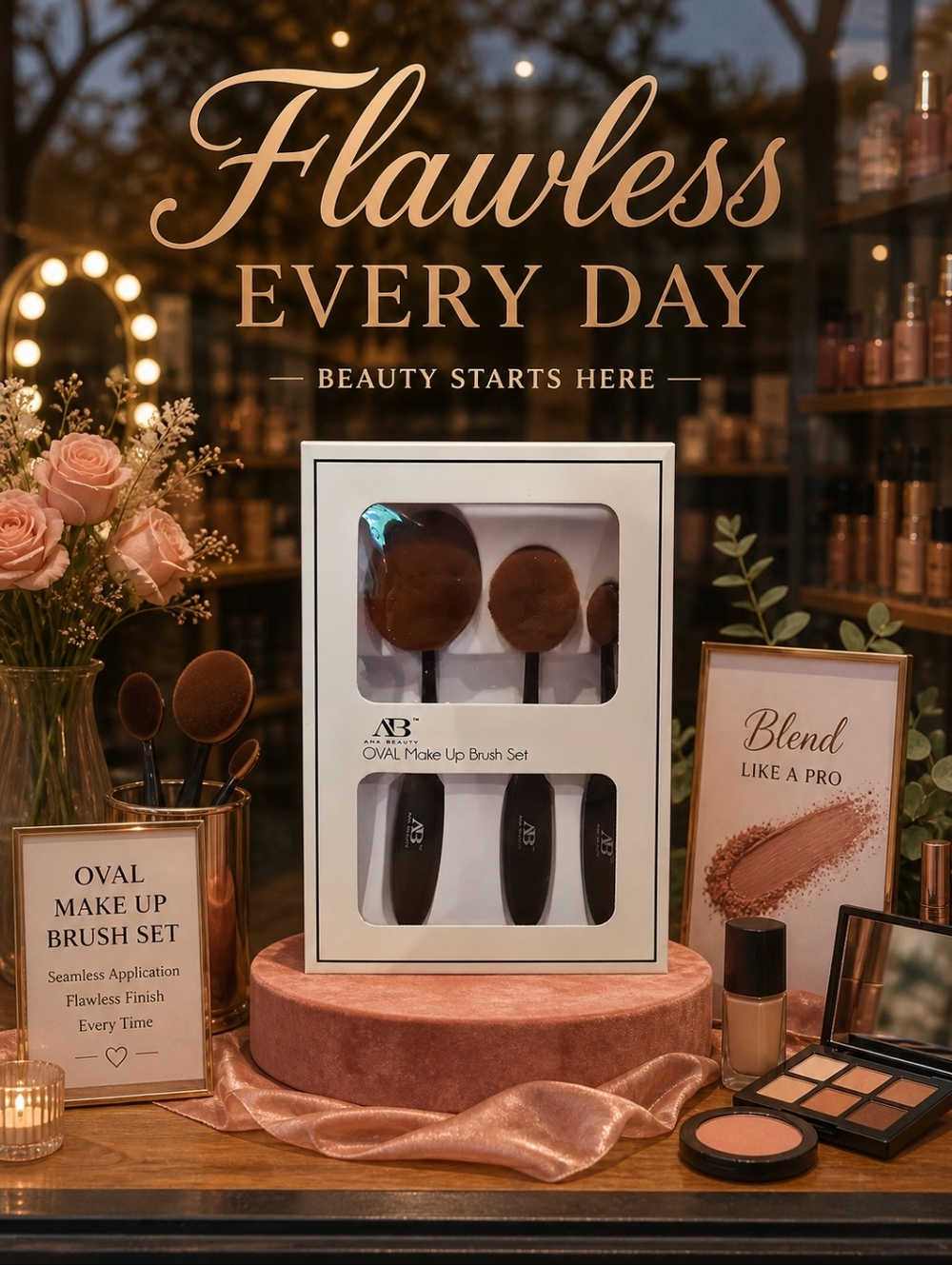 Oval Makeup Brush Set - Brown/Black